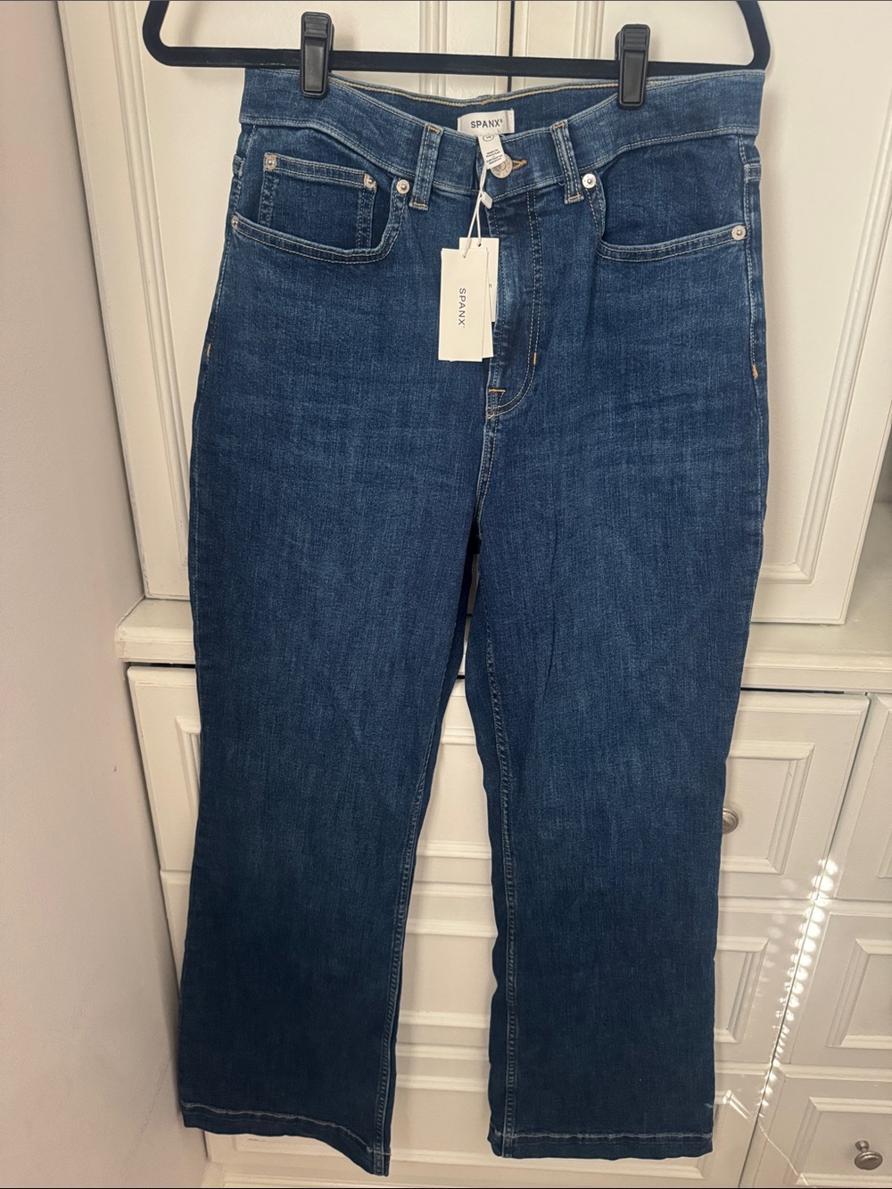 SPANX Women's Dark Blue Flared Wide-Leg Jeans
